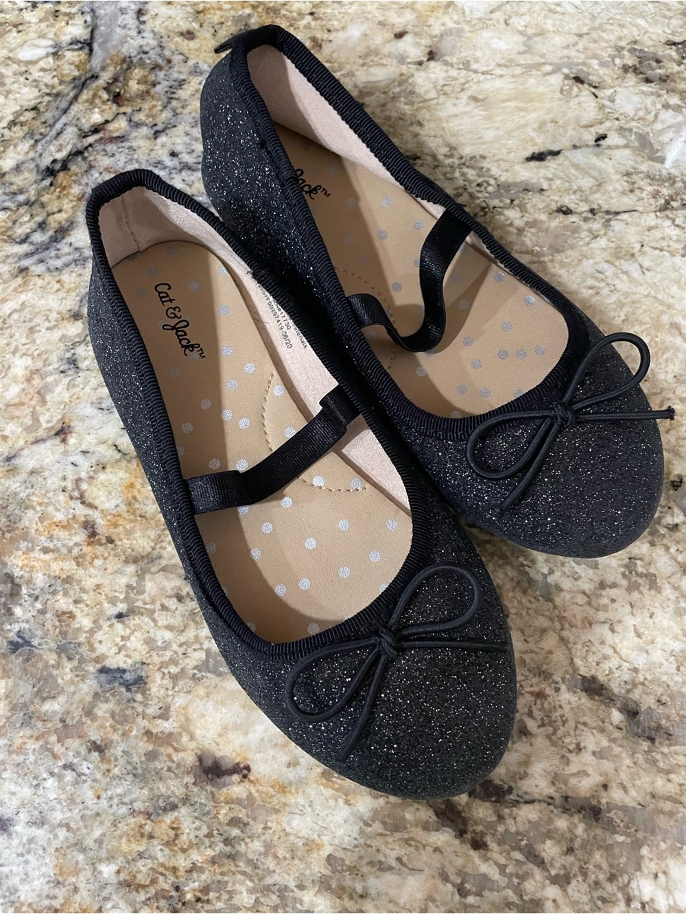 Size 11T kids Cat & Jack Black Glitter Mary Jane Flats with Bow